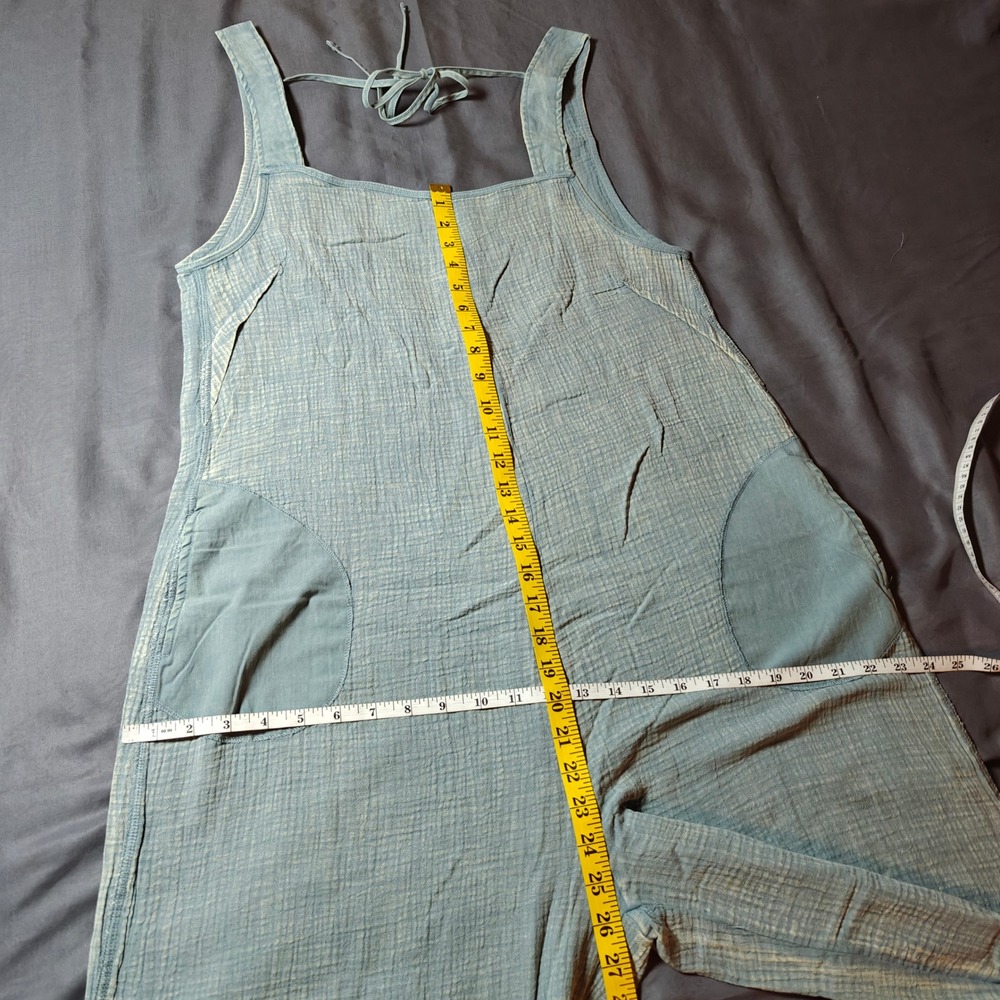 Zenana‎ Blue Grey Washed Double Gauze Wide Leg Tie Back Overalls Large - Picture 5 of 10